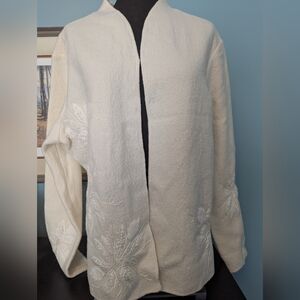 Vintage Talbots Embroidered Wool Jacket, Size XL, Winter White/Ivory Color